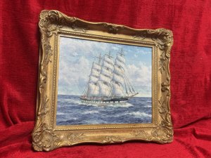 Baroque Sailing Vessel Ross-shire Clipper Ship Oil Painting On Canvas J C BURNIE Circa - Dated 1976 Composition - Oil On Canvas Listing Description J C Burnie Oil On Canvas Painting Depicting Baroque Three Mast Sailing Vessel Named Ross-Shire, Built by Scott And Co In 1891 Painted Navigating Choppy Seas. Wonderfully Detailed Artwork For Maritime Collector. Set In Ornate Gilt Wood Frame. Signed And Dated By Artist. Vessel History Upon Reverse. Dimensions In Cms Height 35cm X Width 40cm For Further Information Please Call The museum Curator On 07707 488 566 Thank-you.
