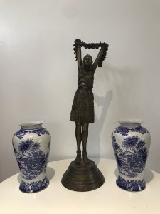 Pair Of Fine Landscape Oriental Pictorial Scene Porcelain Glazed Vases Scene Glazed On The Vases With A Transfer Matching Pair In Blue And White Floral Pictorial Scene Lovely Quality Pair Stamped On The Base Made In London Believed To Be A Factory Reproduction Dimensions In Inches Height 10.1/4” Width at Widest point 6” Base width 5” Neck width 3.5”