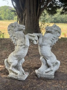 Pair Rearing Stallions Garden Statues Height 80cm x width56cm x depth 26cm