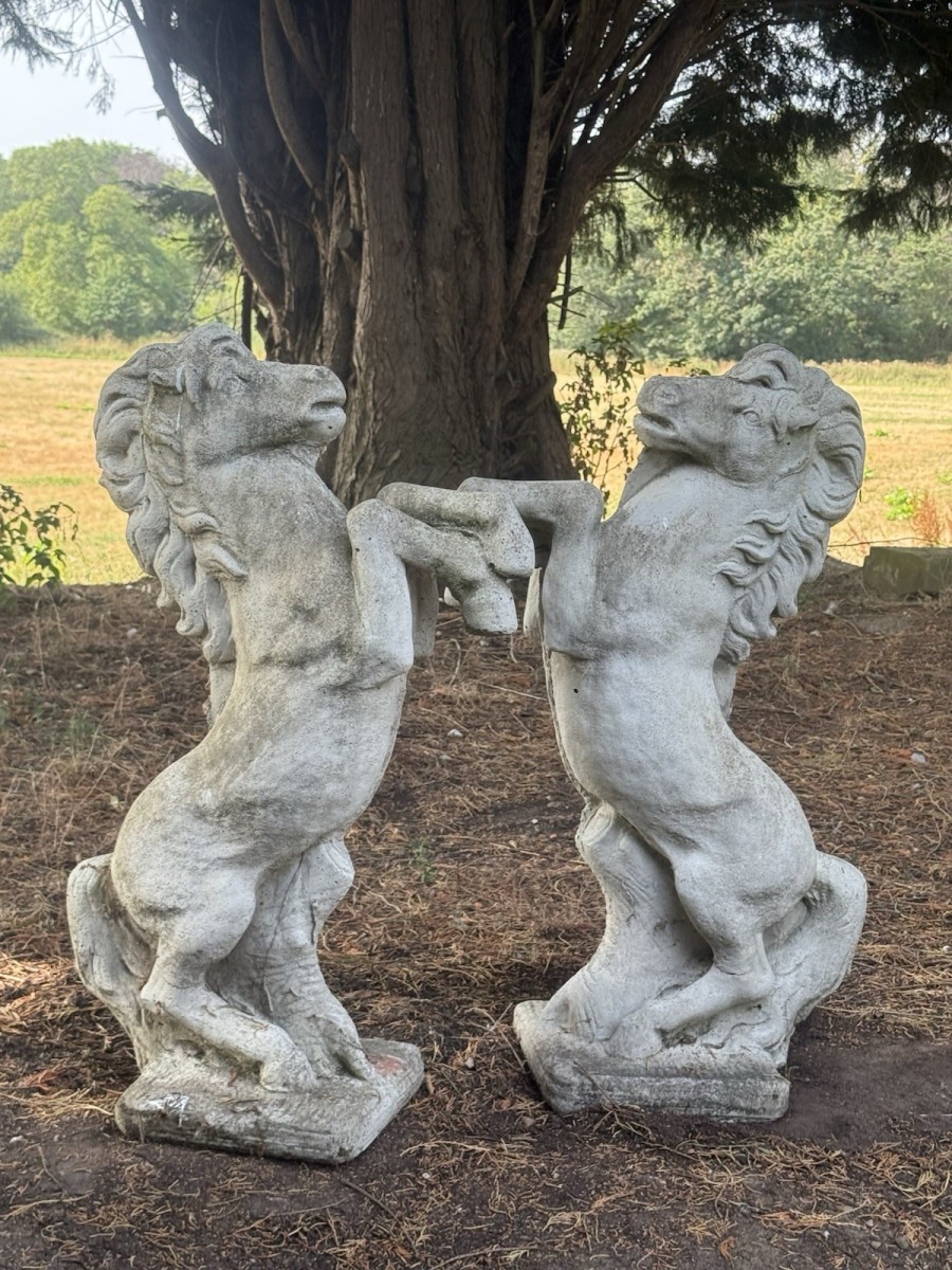 Pair Rearing Stallions Garden Statues