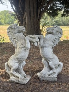 Pair Rearing Stallions Garden Statues Height 80cm x width56cm x depth 26cm