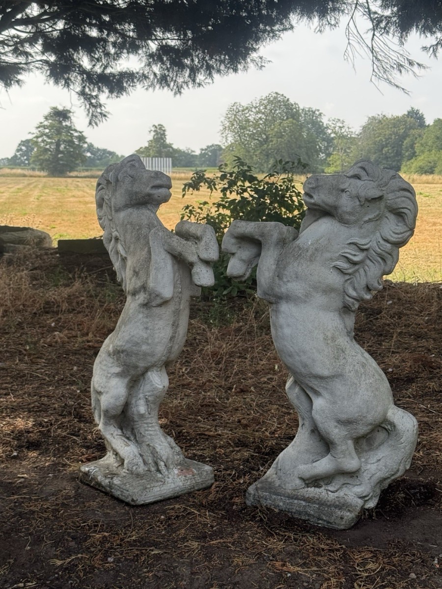 Pair Rearing Stallions Garden Statues