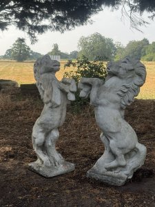 Pair Rearing Stallions Garden Statues Height 80cm x width56cm x depth 26cm