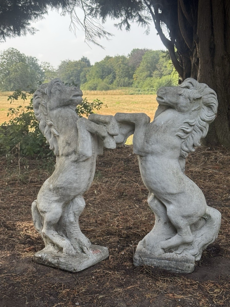 Pair Rearing Stallions Garden Statues