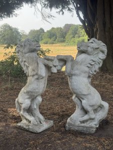 Pair Rearing Stallions Garden Statues Height 80cm x width56cm x depth 26cm