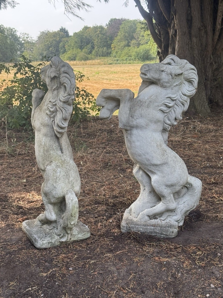 Pair Rearing Stallions Garden Statues