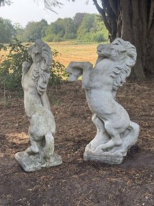 Pair Rearing Stallions Garden Statues Height 80cm x width56cm x depth 26cm