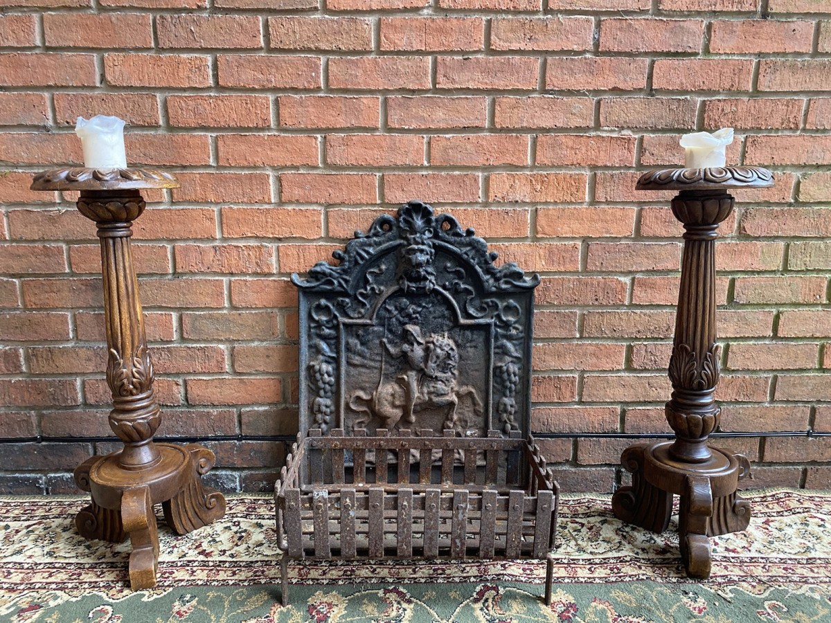 Primary image for Museum Grade Edward Iii Rare Cast Iron Fire Back Plate With Basket Grate