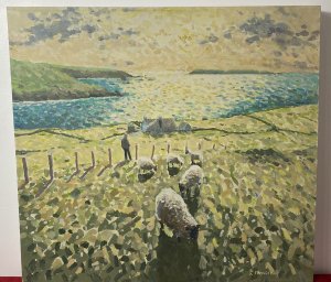 Irish 20th Century Contemporary Artist Simon MacLeod Landscape Oil Painting On Canvas Circa - 20th Century Composition - Oil On Canvas Artwork Title - Malinmor Co Donegal Subject ; Rolling Hills Landscape With Single Figure And Sheep. Richly Painted Artwork Reminiscent Of The French The Pointillist Style. A Scene Of Rolling Hills With Hedgerows And Figure With Five Sheep In The Forefront. Sea View And Headland In The Background With Wonderful Illumination Of The Sunset Over The Landscape. Stunning Perspective And An Exceptional Quality Artwork. MacLeod's Artworks Are Sold At Many Prestigious Galleries And Auction Rooms All Over The World Commanding An Impressive Following A Matching Price Range. Wonderful Collectors Item. Painted Upon Stretched Canvas And Signed By Artist (Bottom Right Corner) Monogramed On The Back By The Artist. Brief Artist History Born In 1956 McLeod Graduated In Fine Art In Irelands national College Of Art And Design. Now A Worldwide Known Artist Simon MacLoed's Artworks Are Described As Fragile And Subtle Masterpieces. He Uses Delicate Brushwork In Muted Earth Tones To Create a Style Of Artwork Reminiscent Of The French Pointillists. These Delicately Painted Points Fues Together Creating Brilliant Canvases That Tell Many A Story. The Effects Of Light Play A Major Role In MacLeod's Work And Although Described As Subtle And Fragile They Make A Huge Statement And Impact. His Style Is Truly Unique And Regarded. Simon MacLeod Has Stacked Up Many Awards For His Oil Painting Including 'The Royal Trust Of Canada Award'. Simon MacLeod Has Exhibited His Artwork At Major Public Collections Including Bank Of Ireland, Royal Hospital, The Office Of Public Works And The Dublin Writers Centre At Parnell Square. In Recent Year's MacLeod Has Represented Ireland At The Contemporary Irish Art Exhibition In London, Art Expo New York, Art Sydney Australia And The Beijing Art Salon China.