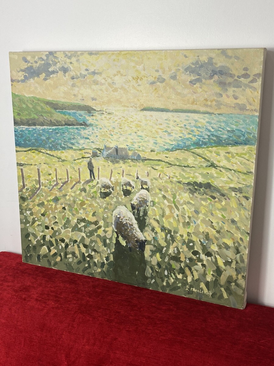 Irish 20c Contemporary Artist Simon Macleod Landscape Oil Painting On Canvas