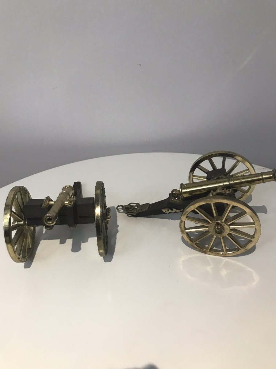 Pair Of Vintage Napoleonic Millitary Cannons On Carriages
