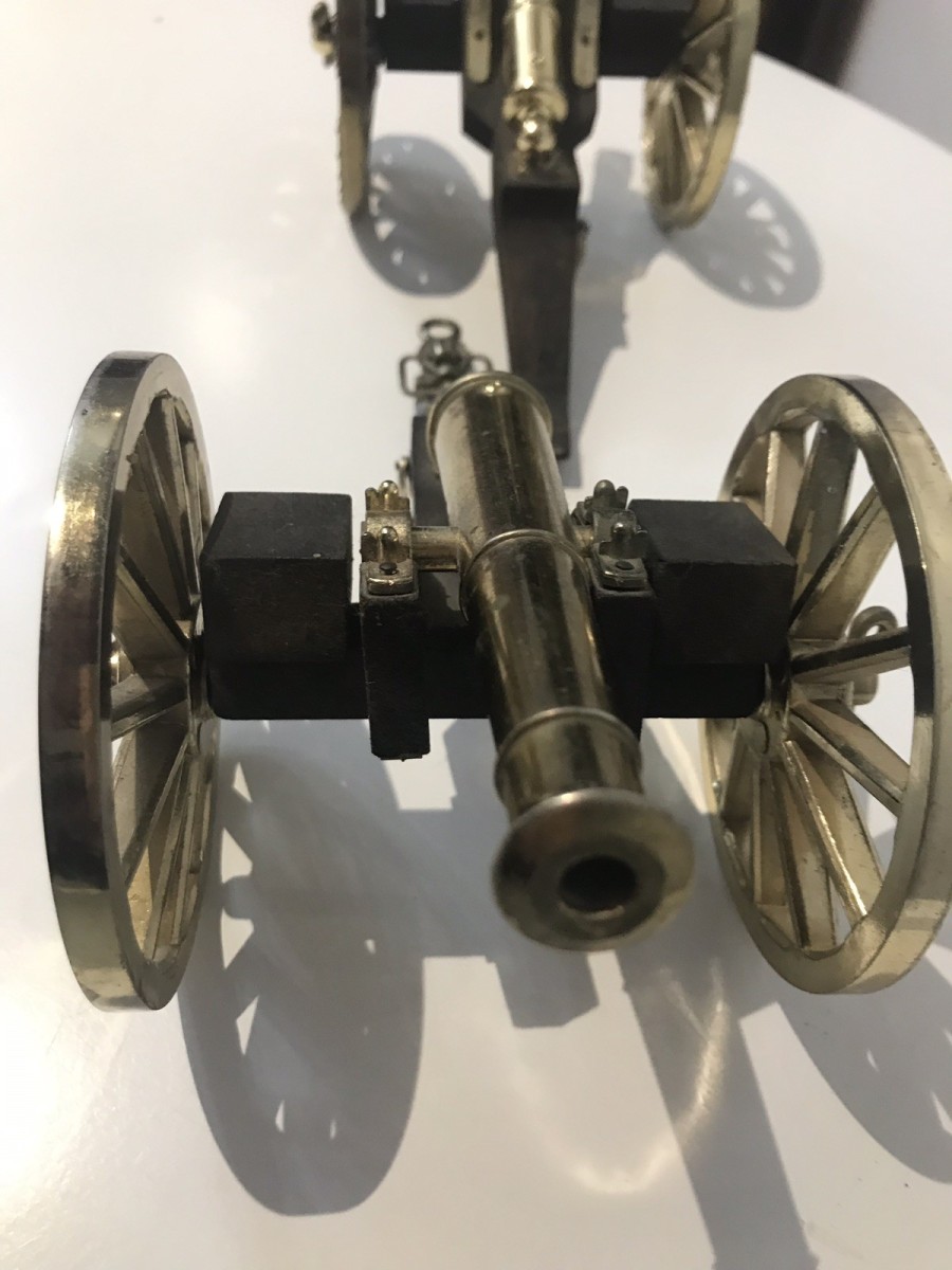 Pair Of Vintage Napoleonic Millitary Cannons On Carriages