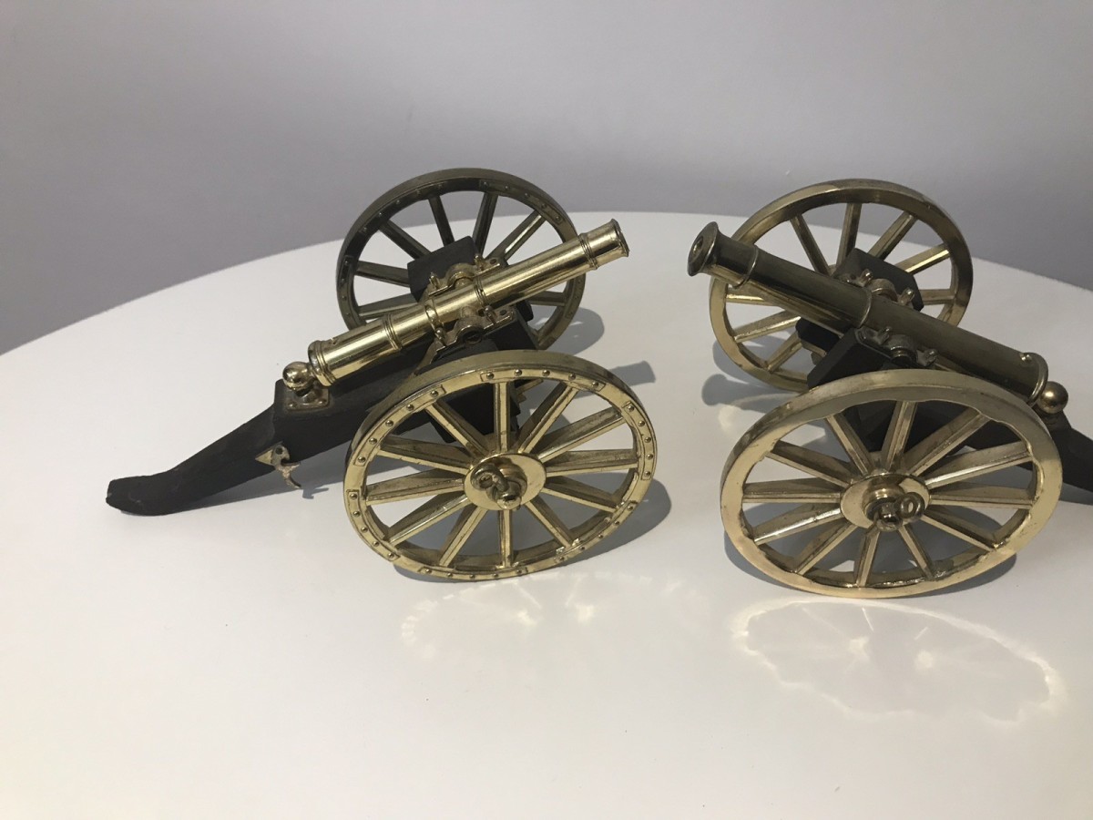 Pair Of Vintage Napoleonic Millitary Cannons On Carriages