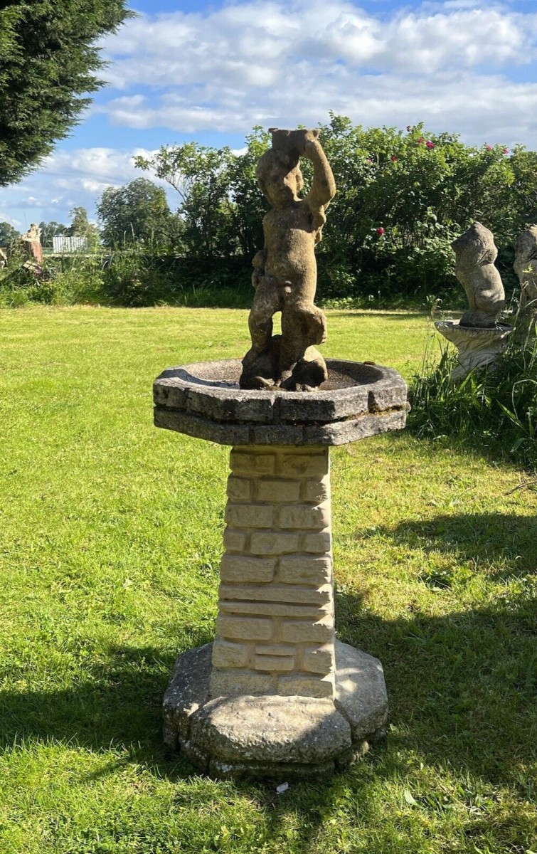 Primary image for Vintage Garden Sandford Stone Castle Turret Bird Bath With Cherub Pinnacle