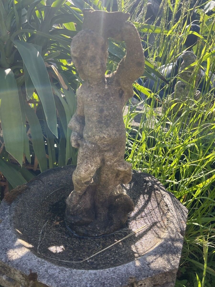 Vintage Garden Sandford Stone Castle Turret Bird Bath With Cherub Pinnacle