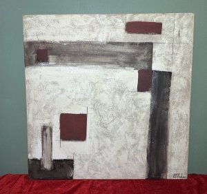 Contemporary Abstract Geometry Artwork On Canvas By Artist Amanda McAndrews Circa - 20th Century. Artist - Amanda McAndrews Listing Description Original Abstract Artwork From Artists Studio. Striking Abstract Artwork By British Artist Amanda McAndrews. Crudely Layered Textural Artwork With A Array Of Meticulously Placed Square And Rectangular Shapes In Deep Burgundy, Brown And Dark Grey Hues, Some Shapes With Overpainted Outlines. Painted in Oil Upon Stretched Canvas. Signed By Artist Right Corner. Lovely Conversation Piece For Contemporary Setting Wall Display. Artist Biography On Reverse. Dimensions In Cms Height 90cm X Width 90cm For Further Information Please Call The Museum Curator on 07707 488566 Thank-you.