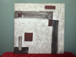 Contemporary Abstract Geometry Artwork On Canvas By Artist Amanda McAndrews Circa - 20th Century. Artist - Amanda McAndrews Listing Description Original Abstract Artwork From Artists Studio. Striking Abstract Artwork By British Artist Amanda McAndrews. Crudely Layered Textural Artwork With A Array Of Meticulously Placed Square And Rectangular Shapes In Deep Burgundy, Brown And Dark Grey Hues, Some Shapes With Overpainted Outlines. Painted in Oil Upon Stretched Canvas. Signed By Artist Right Corner. Lovely Conversation Piece For Contemporary Setting Wall Display. Artist Biography On Reverse. Dimensions In Cms Height 90cm X Width 90cm For Further Information Please Call The Museum Curator on 07707 488566 Thank-you.