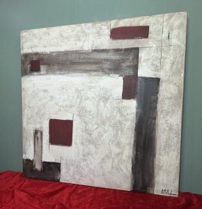 Contemporary Abstract Geometry Artwork On Canvas By Artist Amanda McAndrews Circa - 20th Century. Artist - Amanda McAndrews Listing Description Original Abstract Artwork From Artists Studio. Striking Abstract Artwork By British Artist Amanda McAndrews. Crudely Layered Textural Artwork With A Array Of Meticulously Placed Square And Rectangular Shapes In Deep Burgundy, Brown And Dark Grey Hues, Some Shapes With Overpainted Outlines. Painted in Oil Upon Stretched Canvas. Signed By Artist Right Corner. Lovely Conversation Piece For Contemporary Setting Wall Display. Artist Biography On Reverse. Dimensions In Cms Height 90cm X Width 90cm For Further Information Please Call The Museum Curator on 07707 488566 Thank-you.