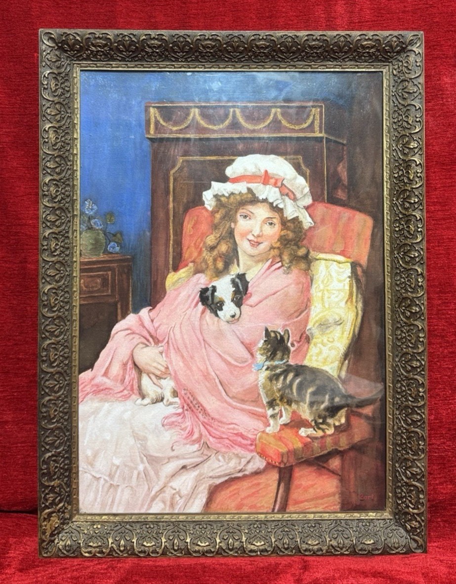 After George Sheridan Knowles Titled Making Friends Watercolour Signed