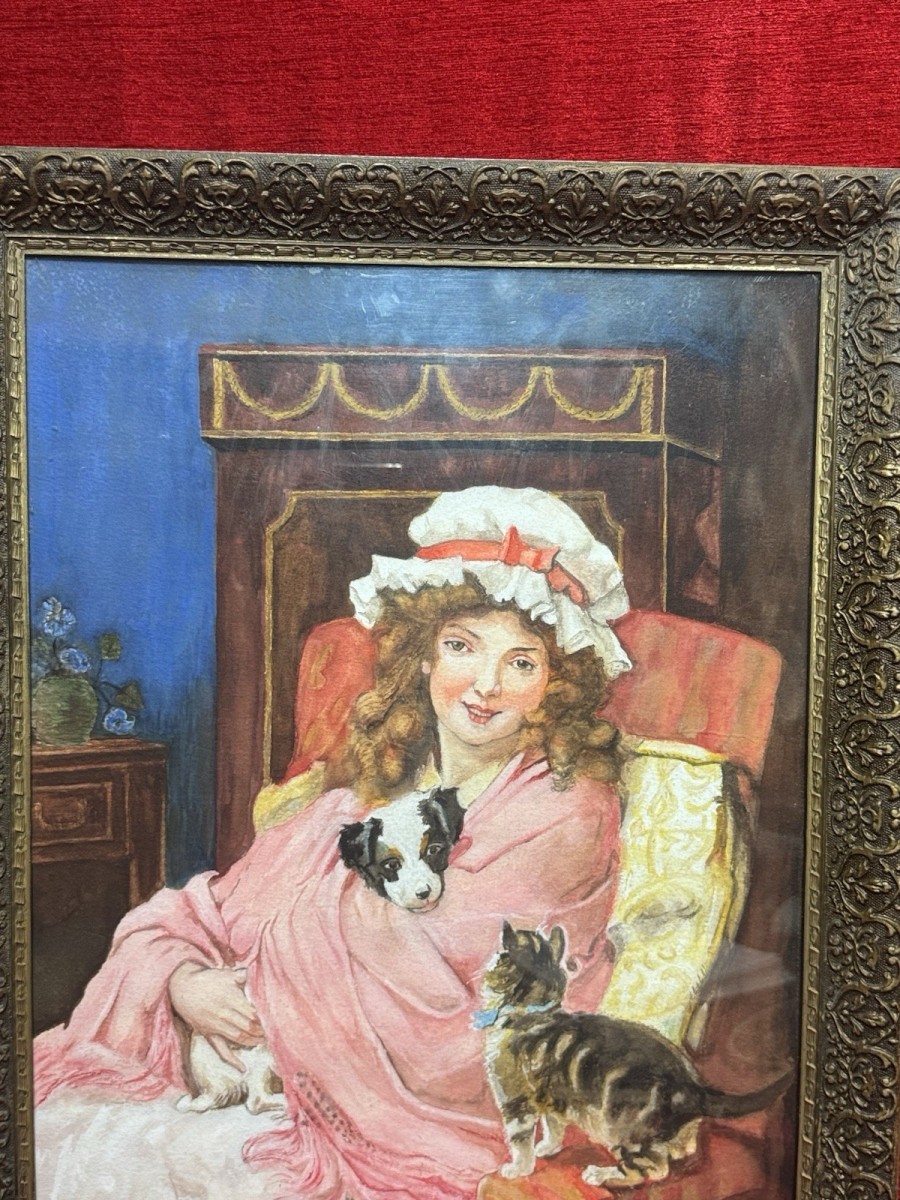 After George Sheridan Knowles Titled Making Friends Watercolour Signed