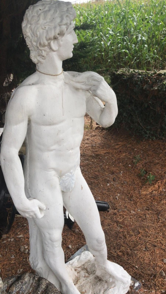 Roman Male In Classical Pose Reconstituted Stone Statue