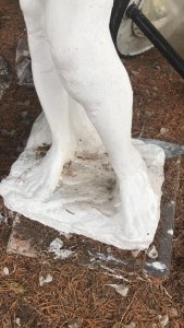 Roman Male Statue In Classical Pose Italian Style Tall And Handsome Composition- Weathered Reconstituted Stone Dimensions In Inches Height 46” Width 16” Depth 15”