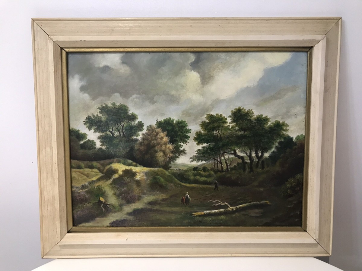 Primary image for German School Vintage Hilly Landscape Oil Painting