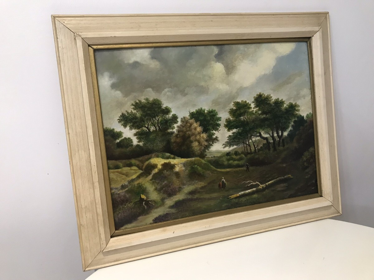 German School Vintage Hilly Landscape Oil Painting