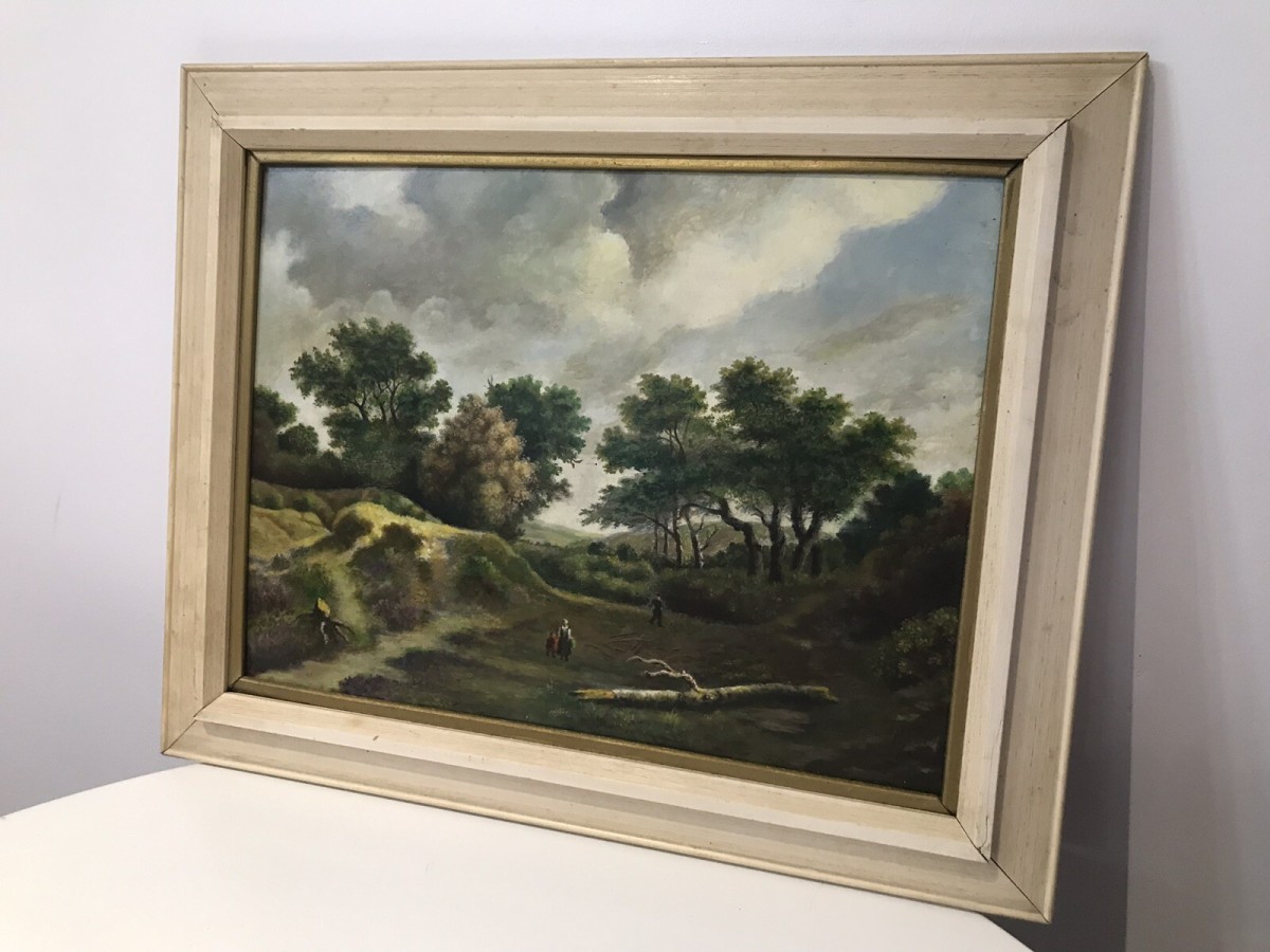 German School Vintage Hilly Landscape Oil Painting