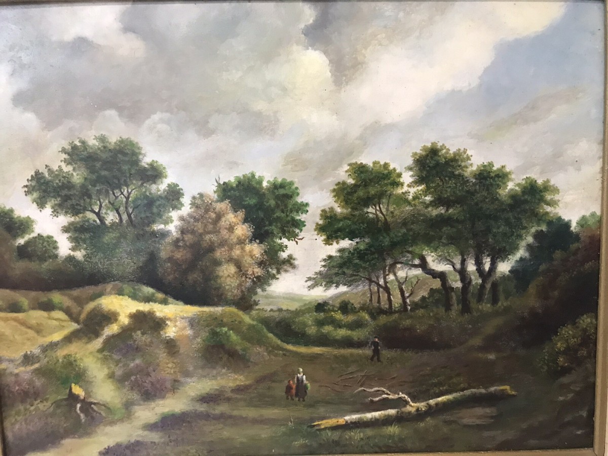 German School Vintage Hilly Landscape Oil Painting
