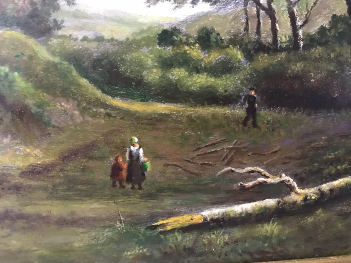 German School Vintage Hilly Landscape Oil Painting