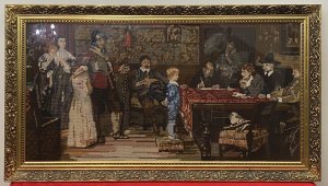 ‘When Did You Last See Your Father?’ Woolwork Tapestry Original By WF Yeames. Circa - 1930 Composition- Woolwork Tapestry Beautiful Hand Woven Wool Tapestry Of The Famous Painting By British Artist William Frederick Yeames (18th December 1835 - 3rd May 1918 ) Original Painting Dated 1878 Title When Did You Last See Your Father?. The Painting Currently Hanging In The Walker Art Gallery, Liverpool. Depicts The Son Of A Royalist Being Questioned By The Parliamentarians During The English Civil War. The Tapestry Is Woven In Different Widths Of Wool Yarn Revealing The Decorative English Manor House Surroundings With Fine Furniture And 11 Figures In Intricate Detail With A Wonderful Array Of Rich Colours. Set In A Glazed Gilt-wood Frame. Dimensions In Inches Height Width