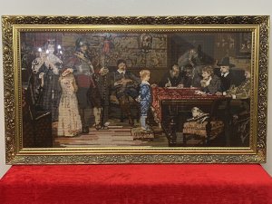 ‘When Did You Last See Your Father?’ Woolwork Tapestry Original By WF Yeames. Circa - 1930 Composition- Woolwork Tapestry Beautiful Hand Woven Wool Tapestry Of The Famous Painting By British Artist William Frederick Yeames (18th December 1835 - 3rd May 1918 ) Original Painting Dated 1878 Title When Did You Last See Your Father?. The Painting Currently Hanging In The Walker Art Gallery, Liverpool. Depicts The Son Of A Royalist Being Questioned By The Parliamentarians During The English Civil War. The Tapestry Is Woven In Different Widths Of Wool Yarn Revealing The Decorative English Manor House Surroundings With Fine Furniture And 11 Figures In Intricate Detail With A Wonderful Array Of Rich Colours. Set In A Glazed Gilt-wood Frame. Dimensions In Inches Height Width