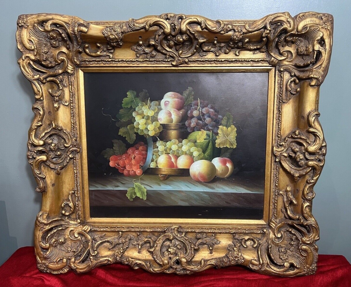 Fine Art Italianate Ripe Fruits Still Life Oil Painting After Esteban Murillo