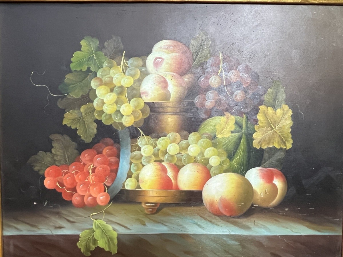 Fine Art Italianate Ripe Fruits Still Life Oil Painting After Esteban Murillo