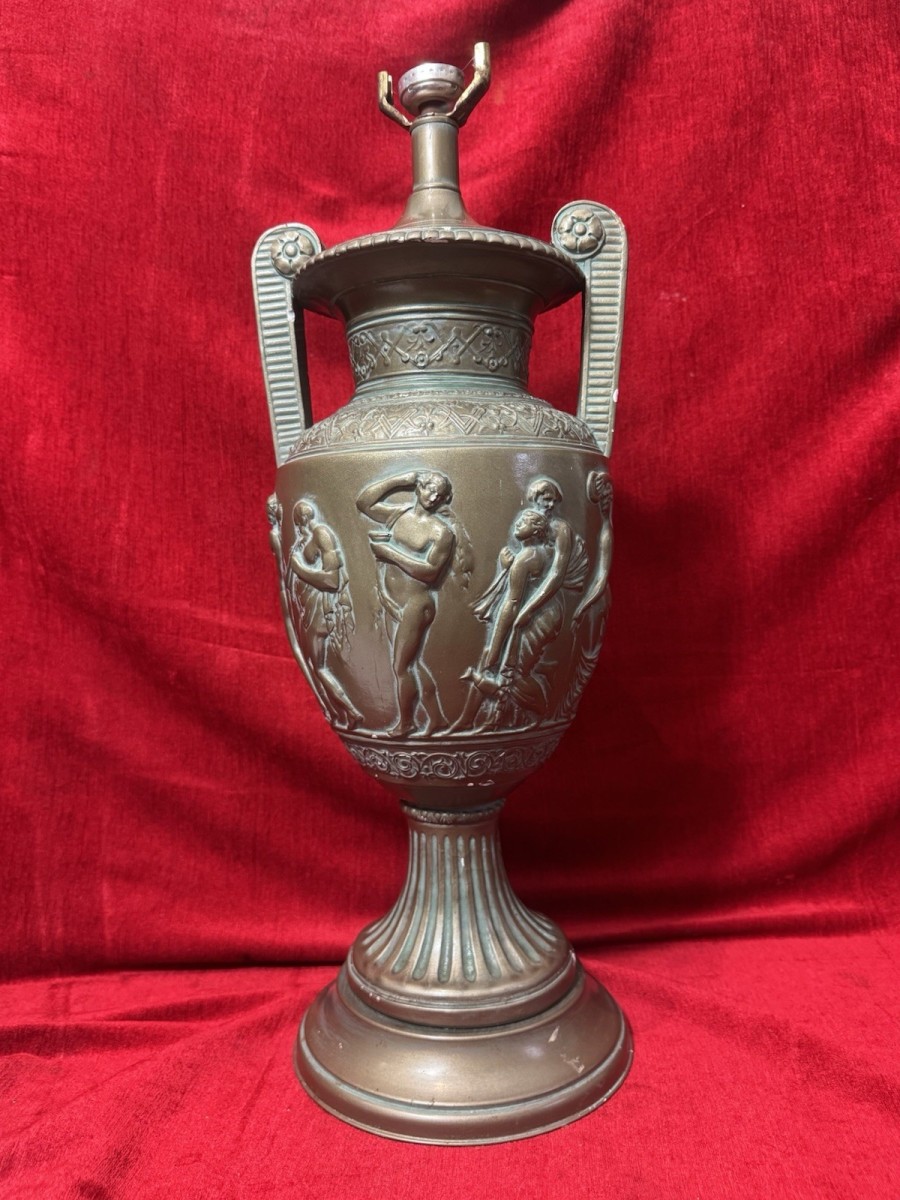 Neo-classical Style Roman Goddess Bronzed Urn Lamp Stand