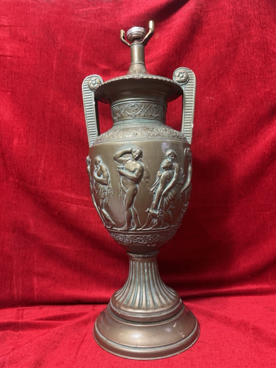 Neo-classical Style Roman Goddess Bronzed Urn Lamp Stand