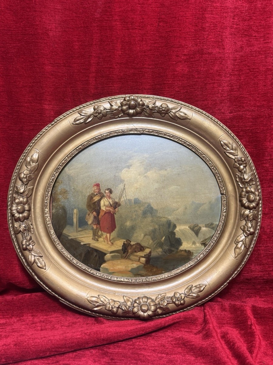 19th Century Scottish School Romantic Highlands Landscape Scene Painting Signed