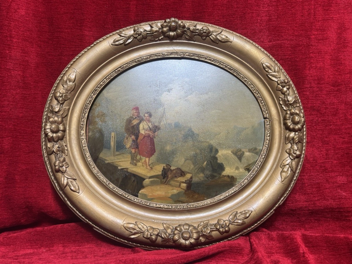 19th Century Scottish School Romantic Highlands Landscape Scene Painting Signed