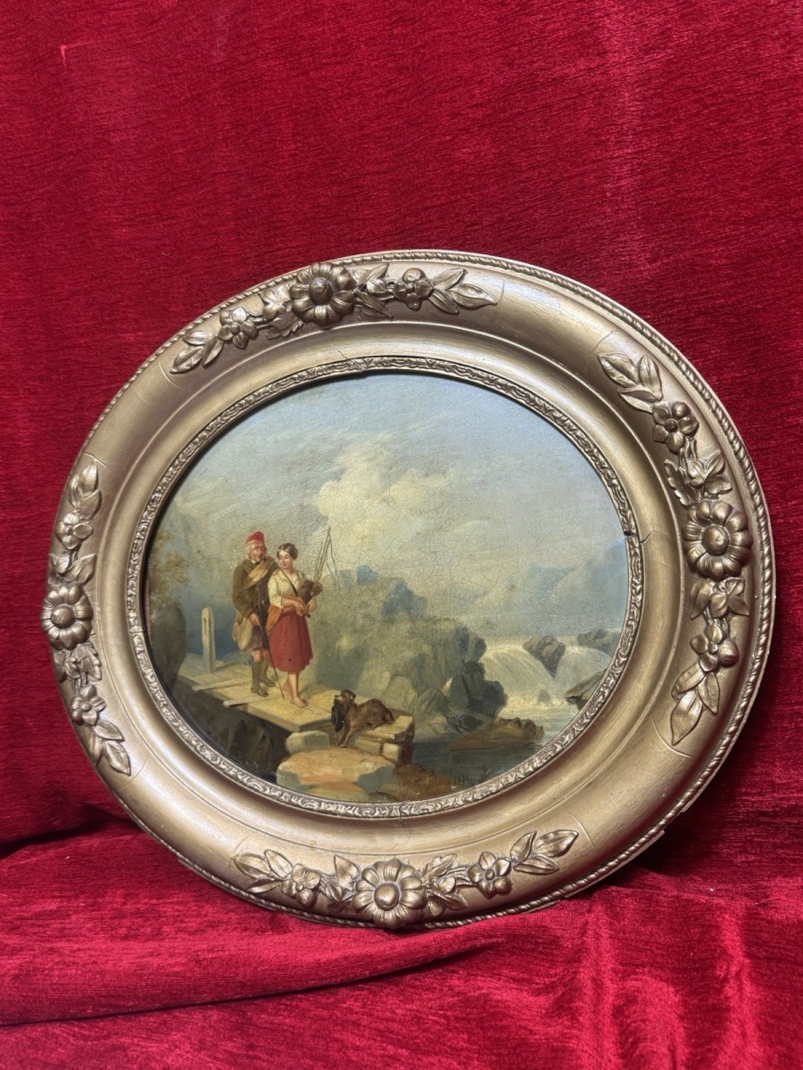 19th Century Scottish School Romantic Highlands Landscape Scene Painting Signed