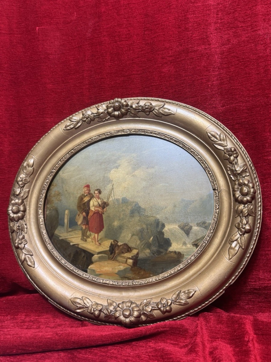 19th Century Scottish School Romantic Highlands Landscape Scene Painting Signed