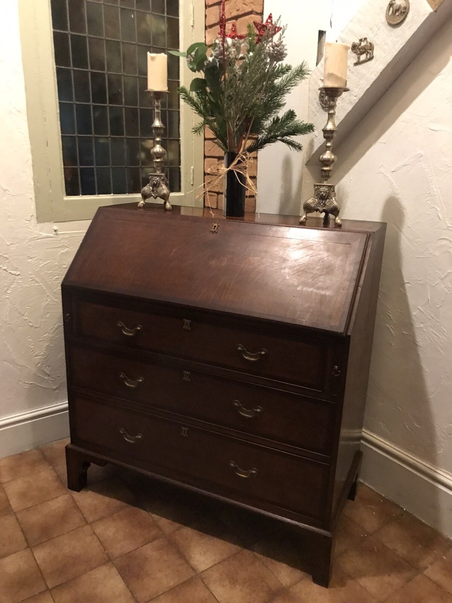 Primary image for Period Antique 18th Century Solid Oak & Mahogany Cross Banded Writing Bureaux