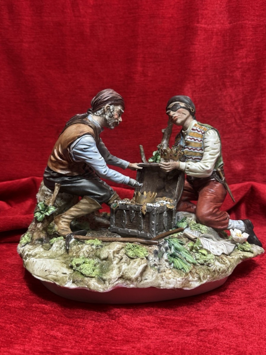 Primary image for Large Italian Capodimonte Porcelain Figurine 'the Pirates Hidden Treasure'signed