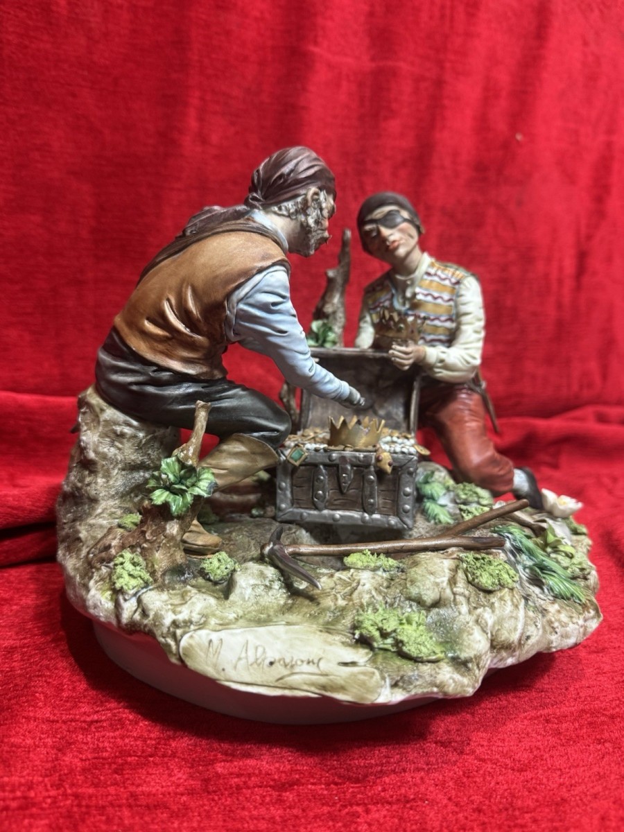 Large Italian Capodimonte Porcelain Figurine 'the Pirates Hidden Treasure'signed