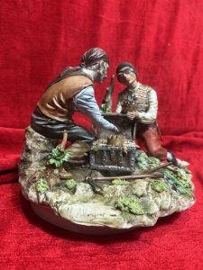 Large Italian Capodimonte Porcelain Figurine 'The Pirates Hidden Treasure' Signed By Artist Circa - 1940 Composition - Hard Paste Porcelain Listing Description Highly Renowned Capodimonte Collectable Showpiece. This Rare Subject Is An Exceptional Capodimonte Specimen. The Fine Quality Evident From The Realism Captured In The Finer Details Including; Faces, Hands, Fabric Movement In Clothes As Well And The Surrounding Flora And Fauna, Just To Name A Few. The Figure Depicts Two Pirates During Their Moment Of Discovery Opening A Large Wooden Treasure Chest, Cascading With Gold, Pearls And Precious Stones. One Of The Pirates Has A Metal Claw As A Hand, Exactly As You Would Expect Of A Pirate! The Treasure Map And Pick Axe A Foot Whilst They Glaze At The Prize. Signed By Artist. True Capodimonte Collectors Figurine. Dimensions In Cms Height 22cm X Width 29cm X 24 Depth For Further Information Please Enquire Direct On 07707 488566 Thank-you