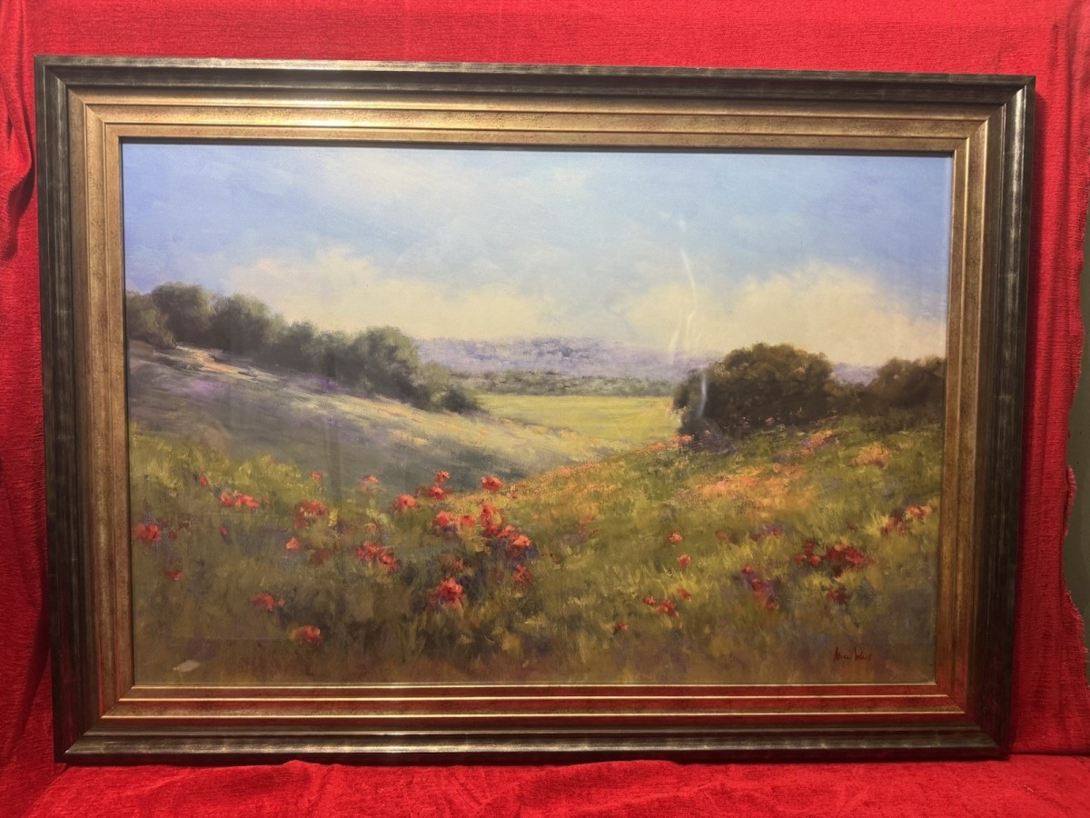 Primary image for Large 20c Poppies In A Green Meadow View By Alice Weil Framed Canvas Print