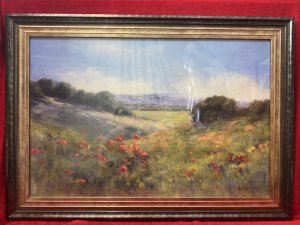 Large Poppies With A View By Artist Alice Weil Framed Print Circa - 20th Century Composition - Lithograph Print On Vellum Listing Description Alice Hansen Weil Born 1950 In San Francisco, California Inspired From A Very Early Age Of 2 Years, After A Move To The Rural Hills Of Redwood City With Her Family, By Her Close Friend Pierre Signa A Plein Air Painter. Large Stunning Print Set In Glazed Frame Depicting Wonderful Green Meadow View, Littered With Vibrant Poppies Against Majestic Mountain Backdrop. Dimensions In Inches Height 29 3/4” X Width 41 3/4”
