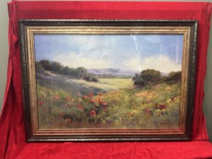 Large Poppies With A View By Artist Alice Weil Framed Print Circa - 20th Century Composition - Lithograph Print On Vellum Listing Description Alice Hansen Weil Born 1950 In San Francisco, California Inspired From A Very Early Age Of 2 Years, After A Move To The Rural Hills Of Redwood City With Her Family, By Her Close Friend Pierre Signa A Plein Air Painter. Large Stunning Print Set In Glazed Frame Depicting Wonderful Green Meadow View, Littered With Vibrant Poppies Against Majestic Mountain Backdrop. Dimensions In Inches Height 29 3/4” X Width 41 3/4”