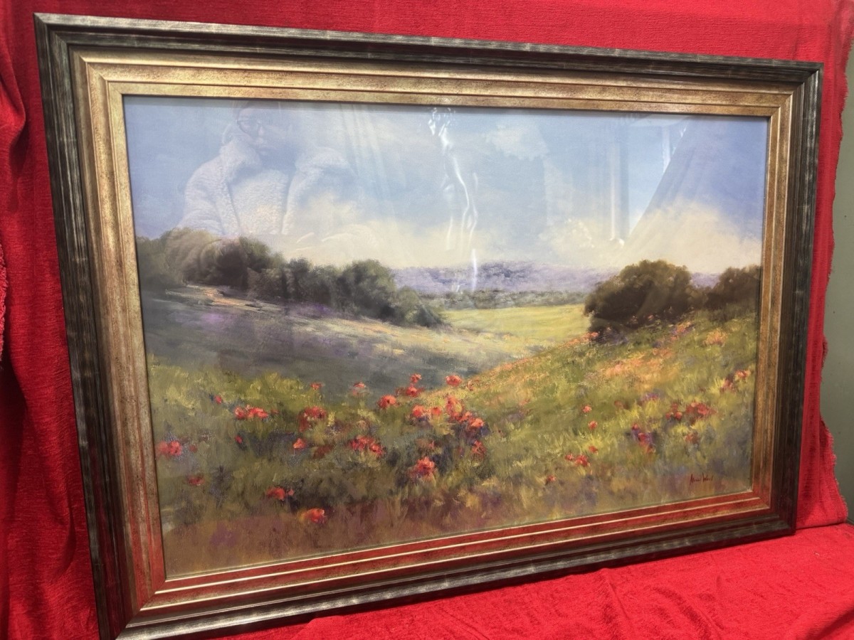 Large 20c Poppies In A Green Meadow View By Alice Weil Framed Canvas Print