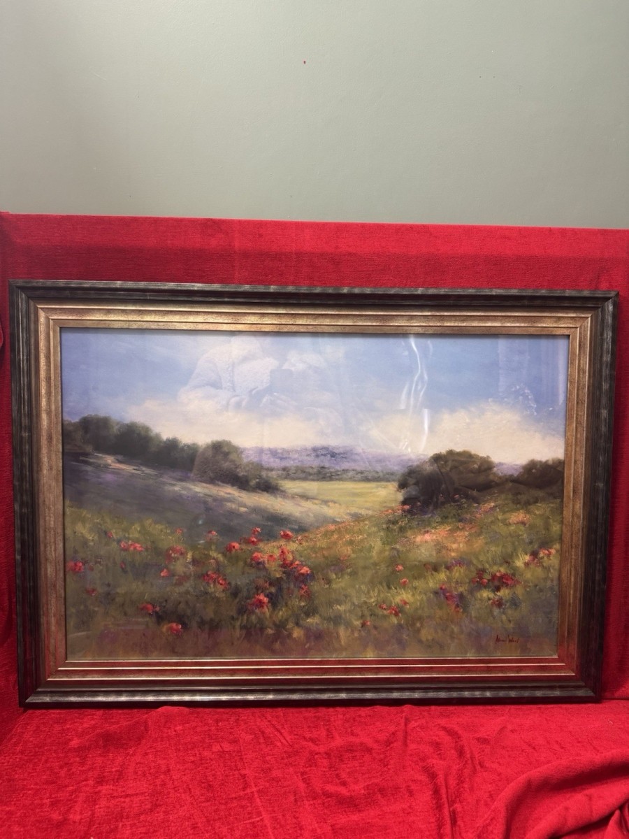 Large 20c Poppies In A Green Meadow View By Alice Weil Framed Canvas Print